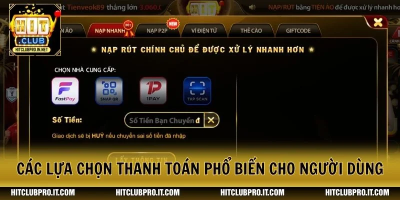 Các lựa chọn thanh toán phổ biến cho người dùng